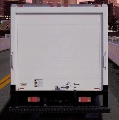 Box truck roll-up door rear view
